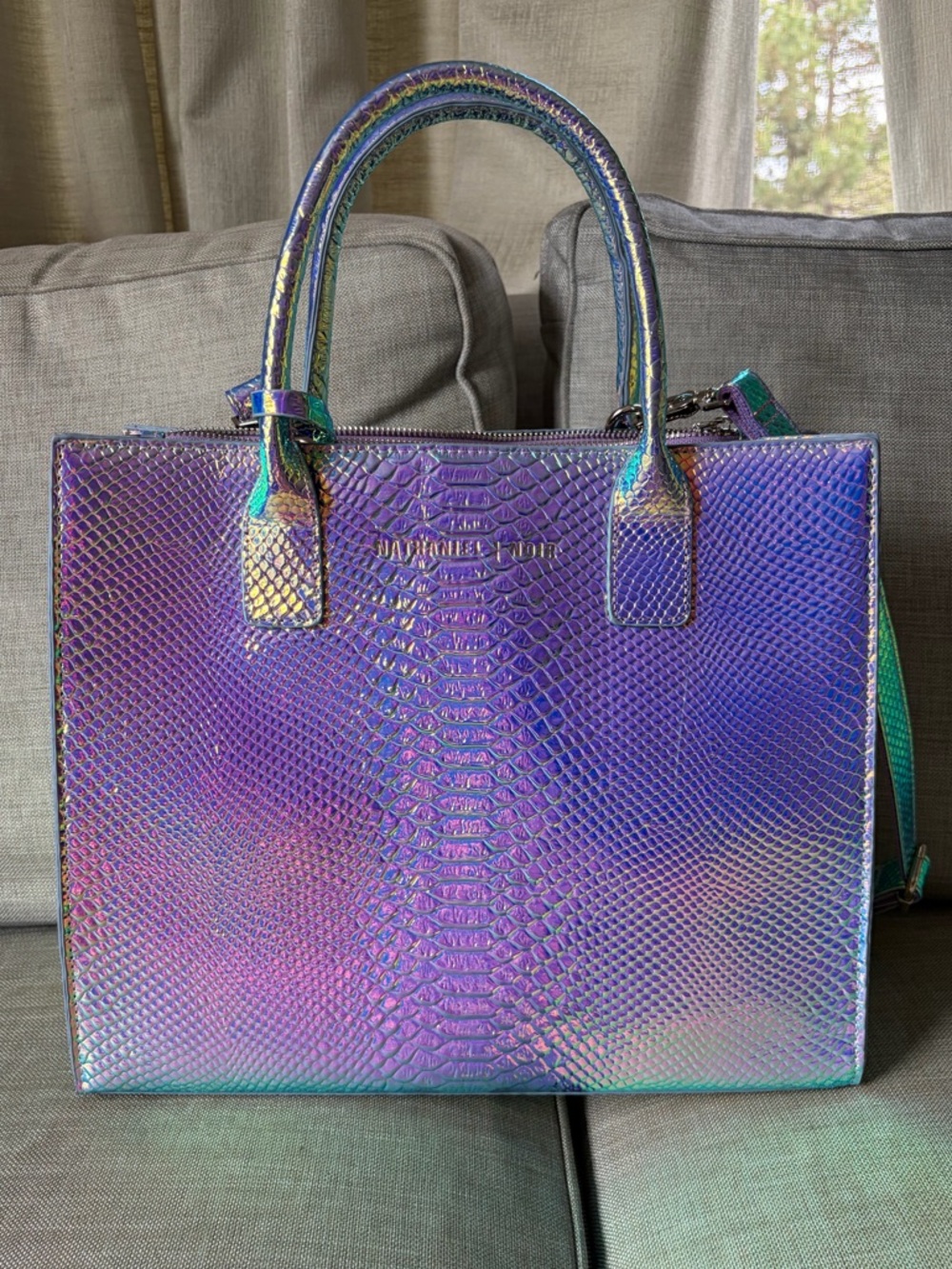 Nathaniel Noir Iridescent Purple Crocodile-Embossed Tote Bag - Picture 16 of 16